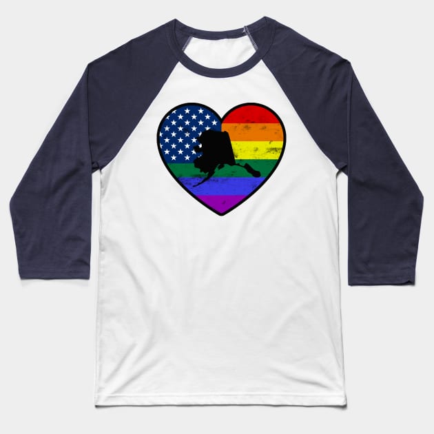 Alaska United States Gay Pride Flag Heart Baseball T-Shirt by TextTees